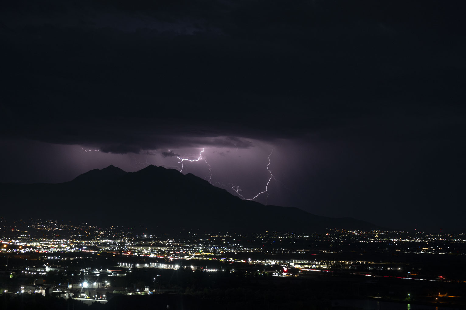 Various lightnings silhouette nebo